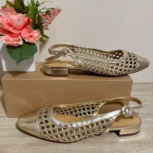 J Crew Gold Woven Slingback Flats Size 8 - NEW